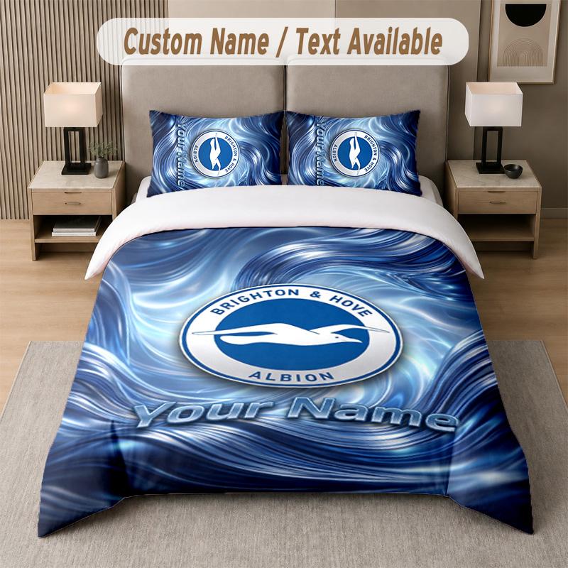 Brighton & Hove Albion Football Design Bedding Set Custom Text 1 Duvet Cover & 2 Pillow Cases