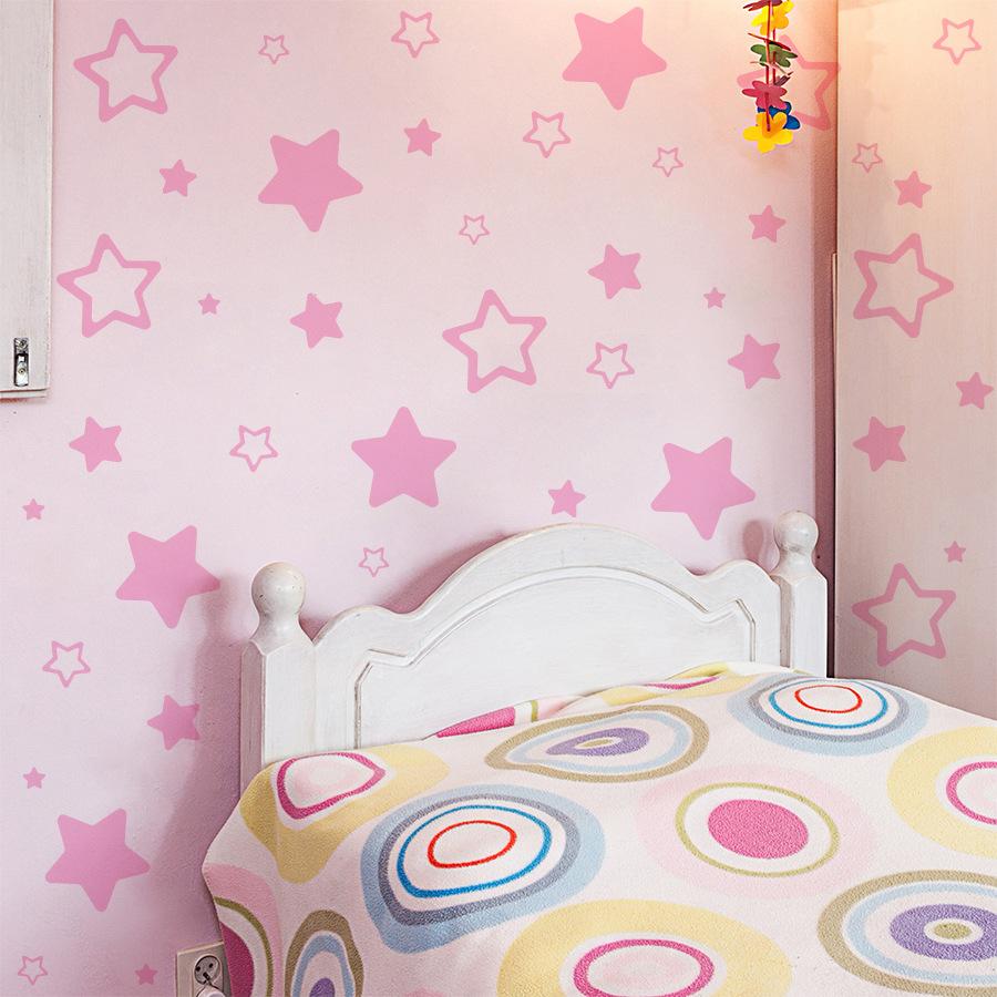 6 Fogli Adesivi Murali Stella Rosa Carina Autoadesivi, Decorazione Parete di Sfondo per Cameretta Bambini Camera da Letto Casa