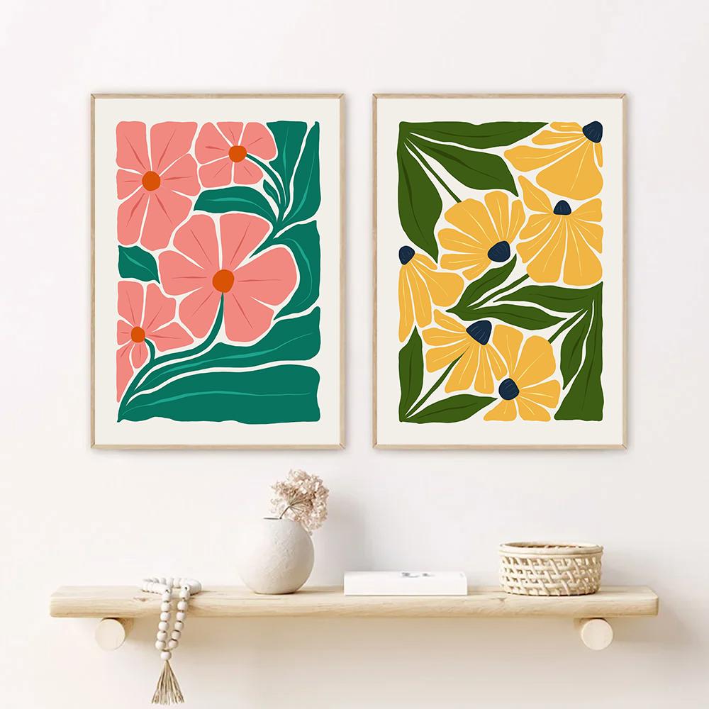 Flower Poster Canvas Painting Abstract Art Flower Market Print Nordic Style Wall Art Picture for Living Room Home Decoration