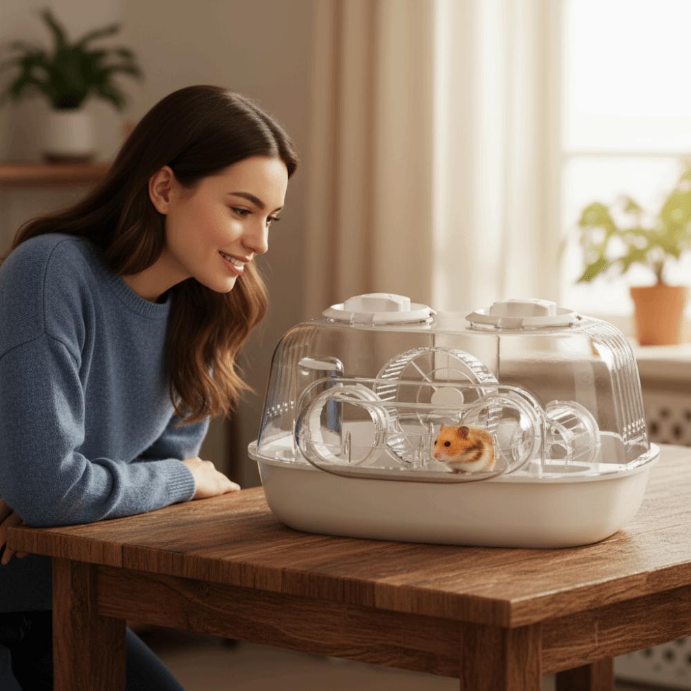 Large Capacity Hamster Cage Transparent Detachable Hamster Villa 2-Layer Platform Ventilation Hamster Habitat Exercise