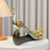 Resin Peacock Figurine Desktop Ornament Vintage Animal Statue Miniatures Bookshelf Living Room Home Decoration Collectible
