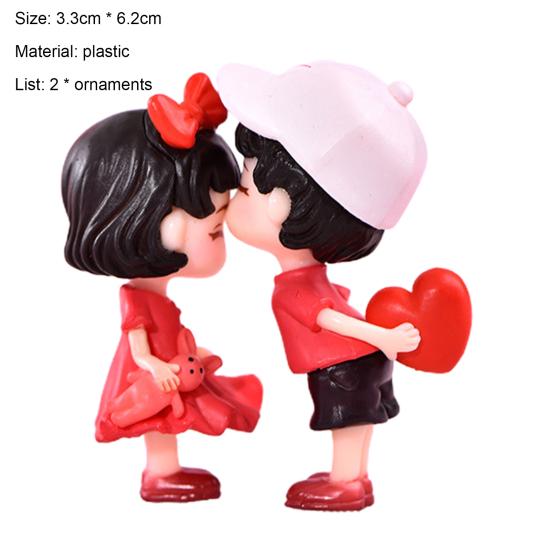 2Pcs Couple Sculptures Adorable Sweet Expression Sportswear Decorative Vivid Little Boy Girl Kiss Statues Wedding Decoration
