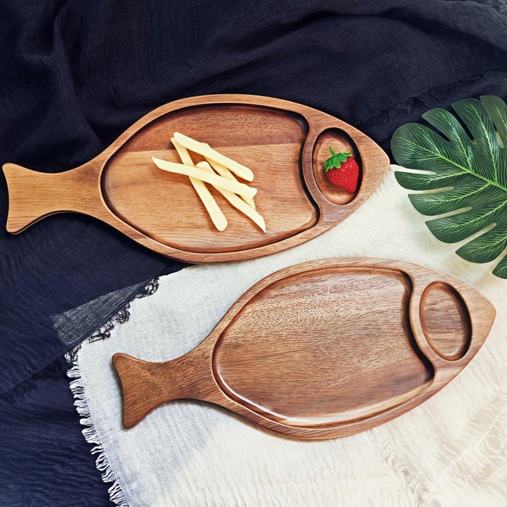 Natural Serving Platter Rustic Fish Shaped Plate Snacks Tray Solid Wood Tray  Living Room