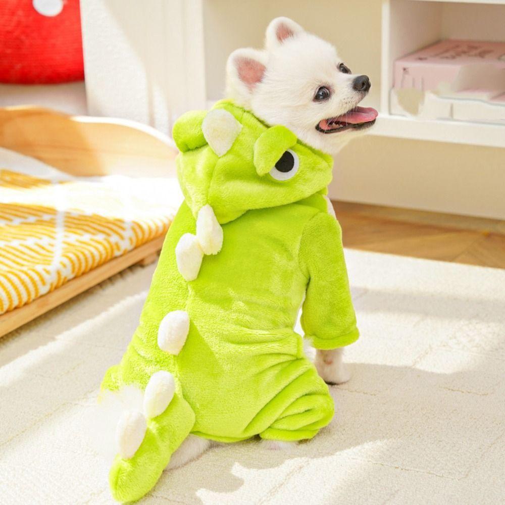 Flannel Puppy Pajamas Dinosaur Shape Dog Four Legs Clothes Funny Dog Warm Jumpsuits  Costume Party