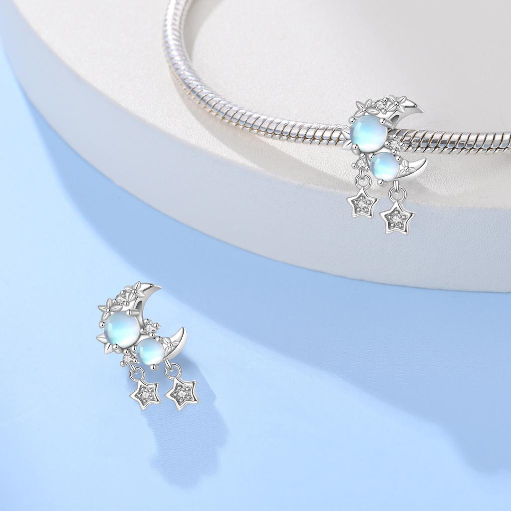 Authentic Original Copper Metal Charm Bead Components Luxury Blue Moonlight Moon Stars Bead Components Compatible With Bracelet High Quality Fine
