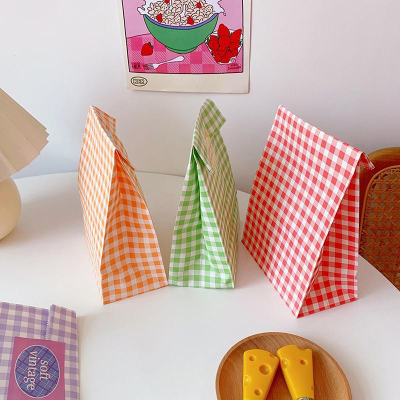 20Pcs Ins Style Colorful Plaid Kraft Paper Bag Birthday Party Graduation Christmas Gift Bag Packaging Bag Candy Sundries Bags
