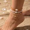 Summer Multilayer Stacked Rice Bead Ankle Chains For Women Boho Starfish Shell Conch Foot Chain Daily Beach Party Foot Jewelry