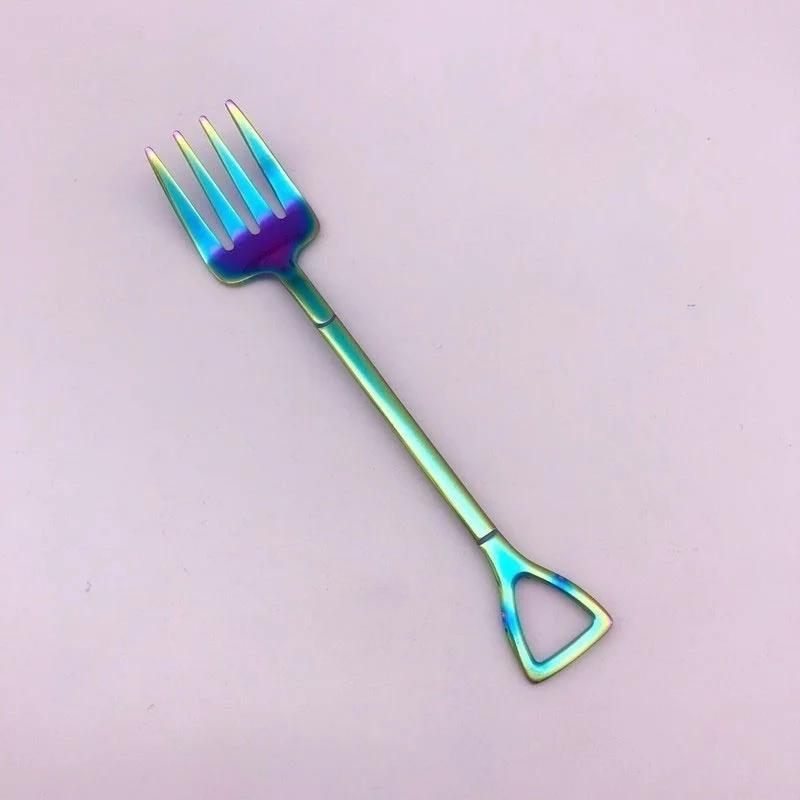 1PCS Creative Shovel Shape Dessert Spoon Stainless Steel Coffee Stirring Spoon Shovel Fork Fruit Fork