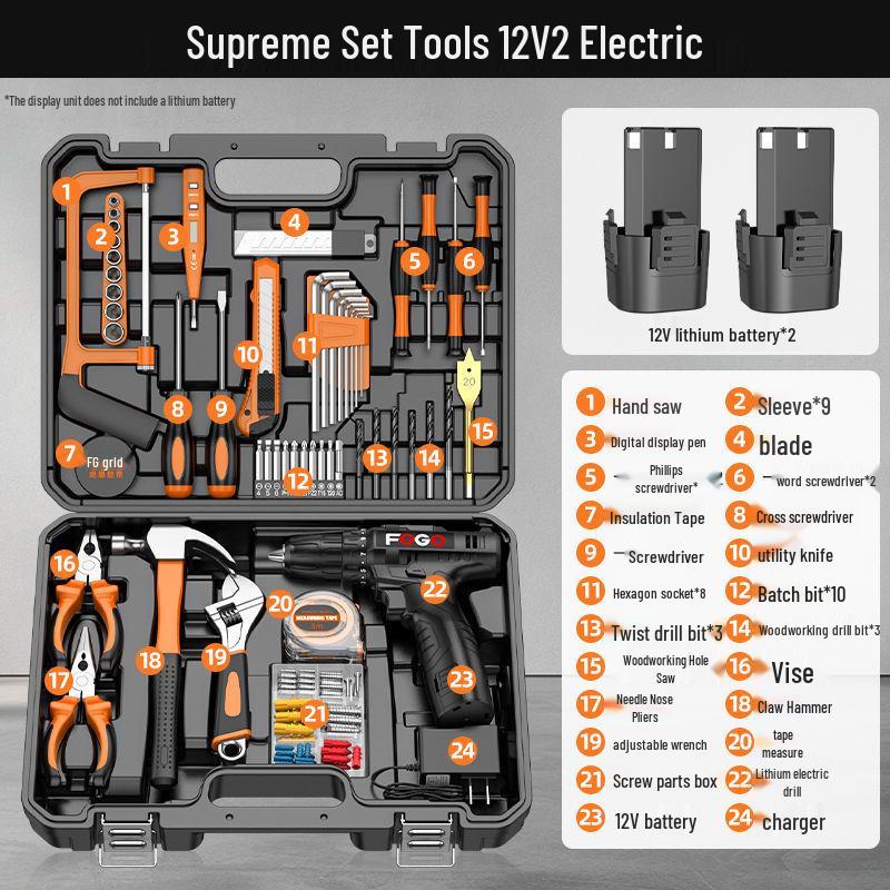 Multifunctional Household Tool Box Set with Electric Drill for Family, Car, and Electrician Repairs