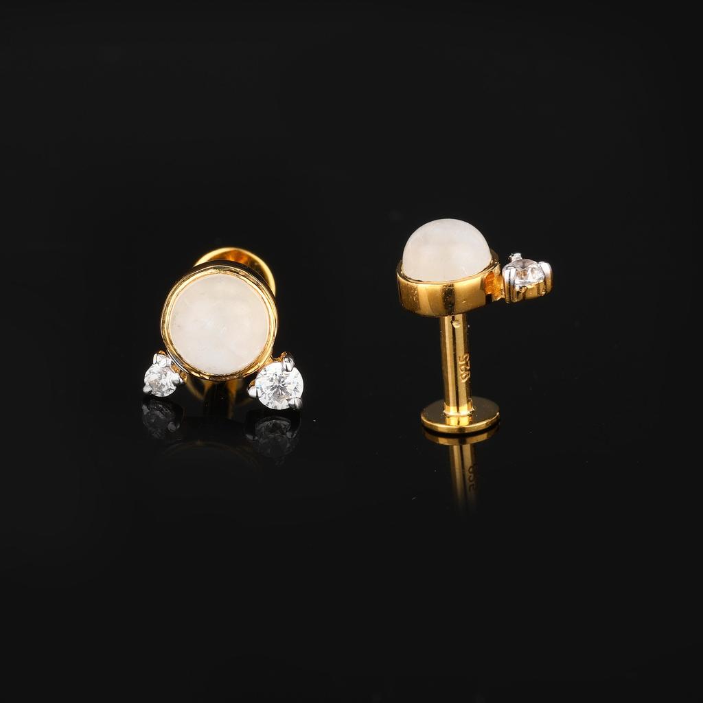 Rainbow Moonstone & CZ Earrings 925 Sterling Silver Gold Plated Fine Jewelry Gift for Her