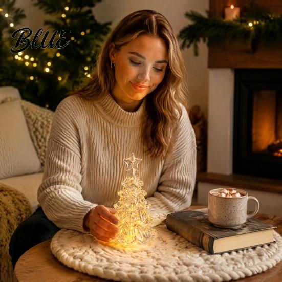 Portable Battery Powered Light LED Christmas Tree Night with Star, Glowing Romantic Atmosphere Light, Ambient Operated Xmas for Fireplace Centerpiece