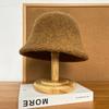 High-grade wool bucket hat women's autumn and winter face small solid color bucket hat simple velvet thickened thermal basin hat