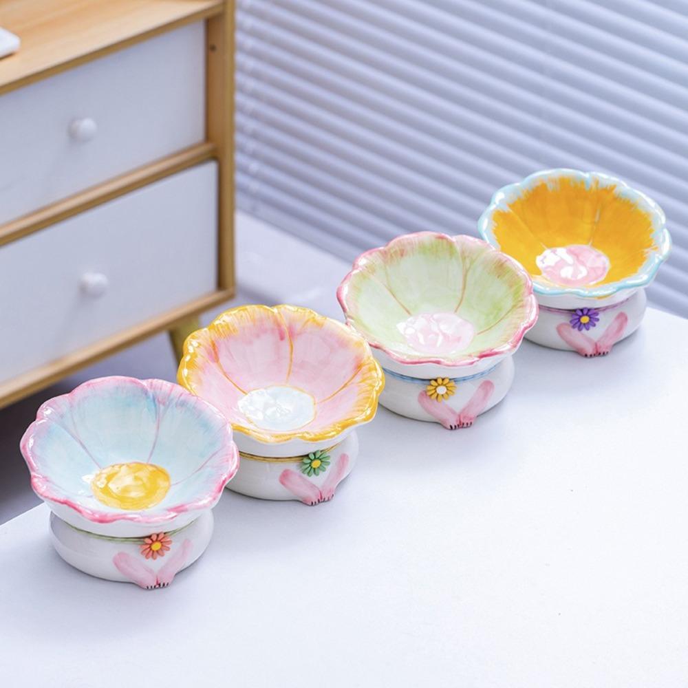 Flower Shaped Cat Food Bowl Anti Tipping Neck Protection Bowl Pet Drinking Bowl  Multi-Pet