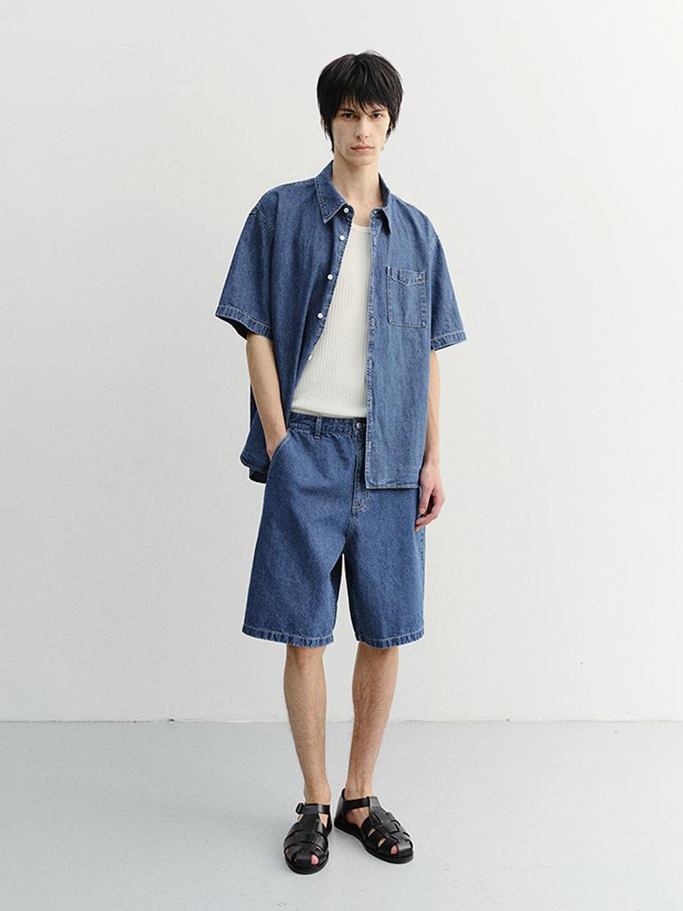 Deonseuteupomaen Linen Denim Shirt_Unisex_Udsh6B129_Classic Blue