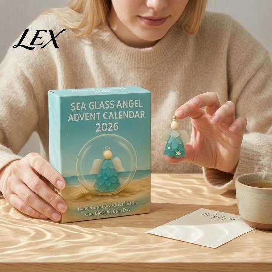 Ocean Theme Home Decor Sea Glass Angel Advent Calendar with 24 Hanging Ornaments for Christmas Tree Decoration, Exquisite Holiday Gift Box Handmade 2D