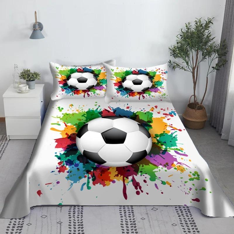 Ensemble de draps de lit de football Cartoon Imprimé numérique Polyester Drap plat et taie d'oreiller 2/3 pièces Literie pour garçons adolescents enfants