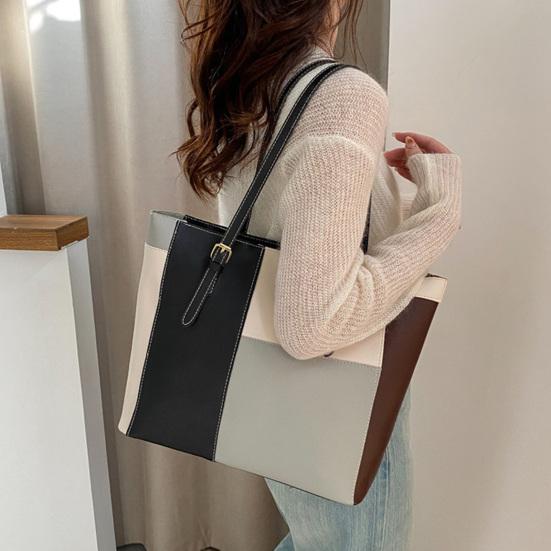 Color Block Tote Bag Large Capacity Handbag Stylish Commuter Shoulder Bag Tote Purse for Women Work Daily Life Parties Dating