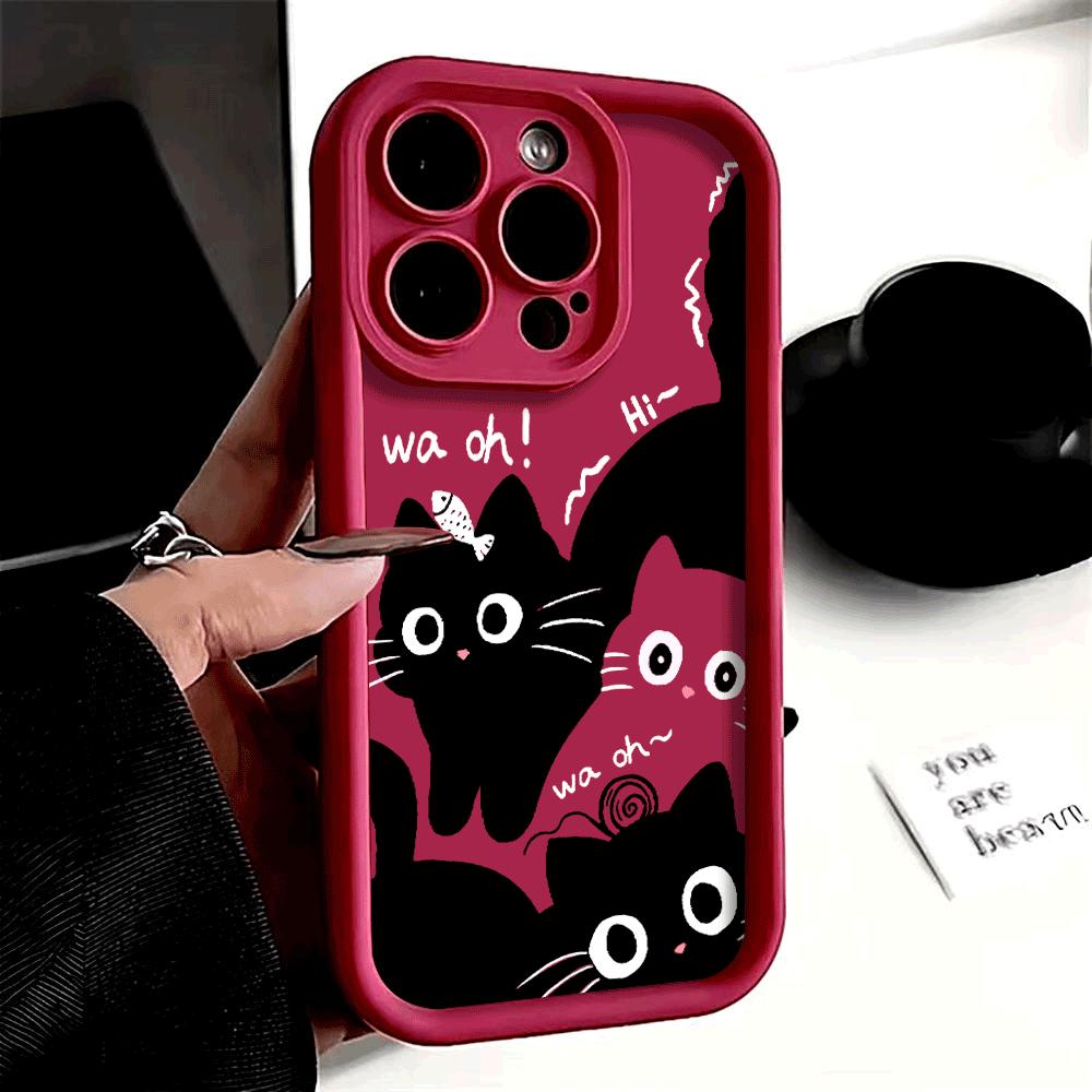 Cute Cartoon Cat Silicone Phone Case For iPhone 15 Pro Max 14 13 12 11 XS Max X XR Mini 7 8 Plus SE 2020 Shockproof Soft Cover