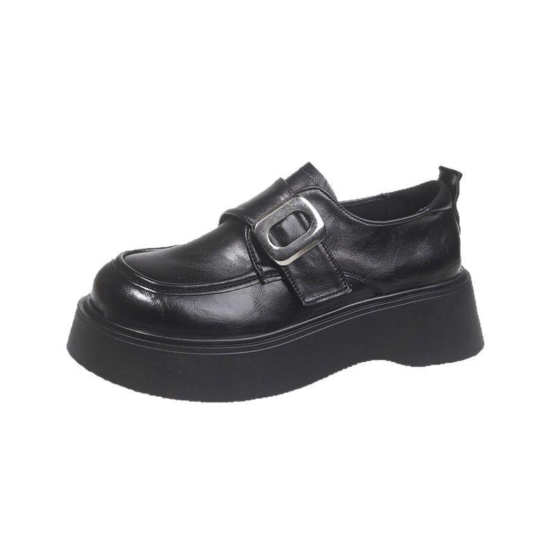 Platform Loafers Women's 2025 New Spring British Style Single Shoes Soft Leather Comfortable Muffin Soft Sole Black Small Leather Shoes