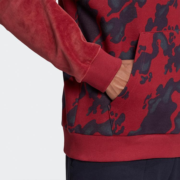 Adidas Velvet Aop Camo Hoodie Men Tops Red H25089
