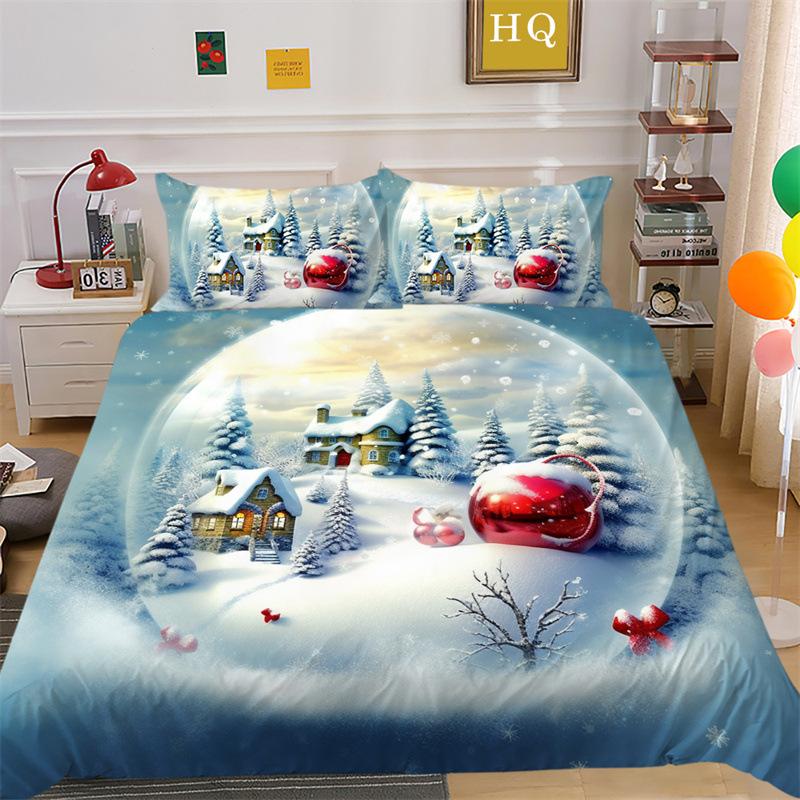 Weihnachts-Schneeszene 3D-gedruckter Polyester-Kissenbezug Bettbezug Zwei- oder Dreiteiliges Set