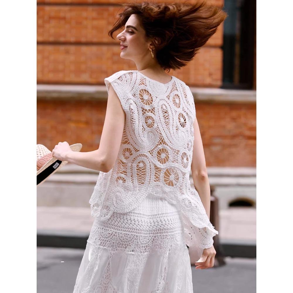 DIMANAF 2026 New Summer Women Vest T-Shirt Sleeveless Basic Fashion Tops Lace Tees Casual Loose Green Tees 255