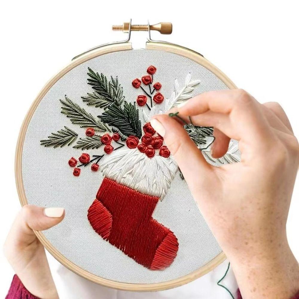 Craft Christmas Cross Stitch Kits With Embroidery Hoop Christmas Decoration  Embroidery Beginners