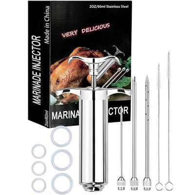 2 oz Fleischinjektor Spritzen-Set mit 3 Marinadennadeln Edelstahl Fleischinjektor für BBQ Grill Smoker Rindfleisch JT334