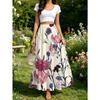 Gentle Retro Morandi Floral A-Line Midi Skirt, Elastic Waist, Loose And Long Casual Midi Skirt, Summer Casual Vacation Style