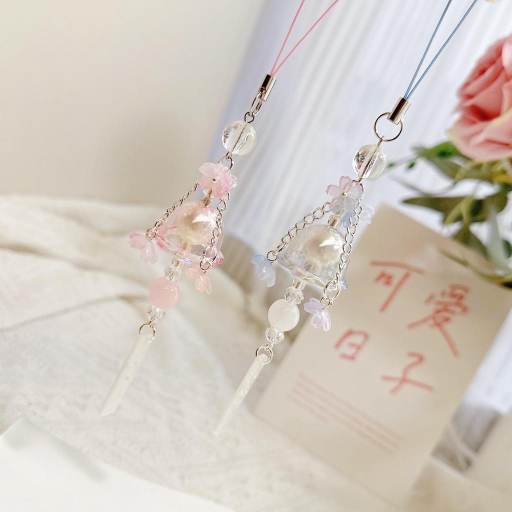 Artistic Jellyfish Wind Chime & Glass Lily Pendant: Phone Chain, Car Hanging, Bag Charm, Event Gift.