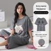 Women's Pure Cotton Pajama Set with Built-in Bra, Short Sleeve Top & 7/8 Pants - Sweet Summer Homewear.