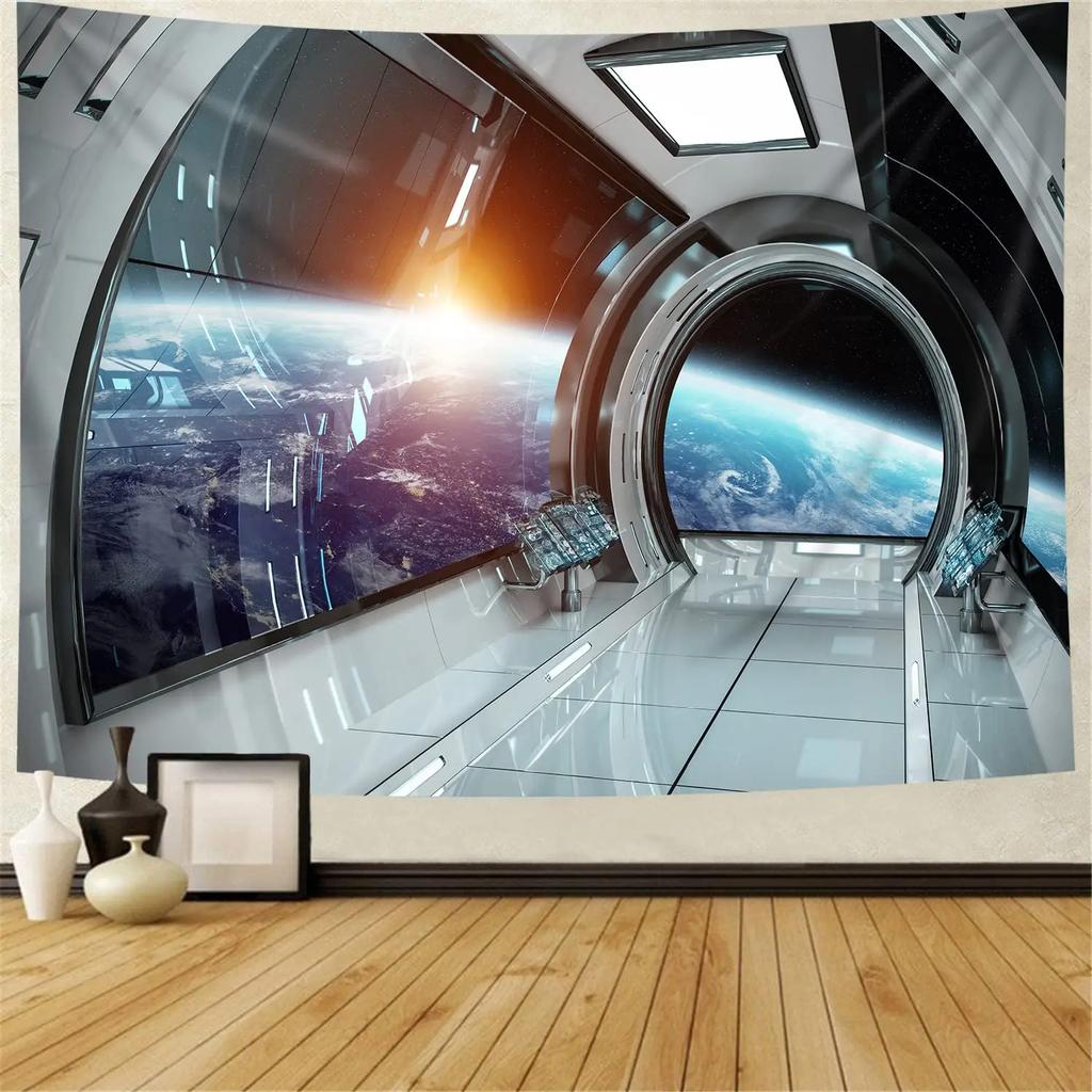 Futuristic Tapestry SciFi Corridor Space Ship Tapestry Space Station Tapestry Wall Hanging for Bedroom Living Room Dorm Decor
