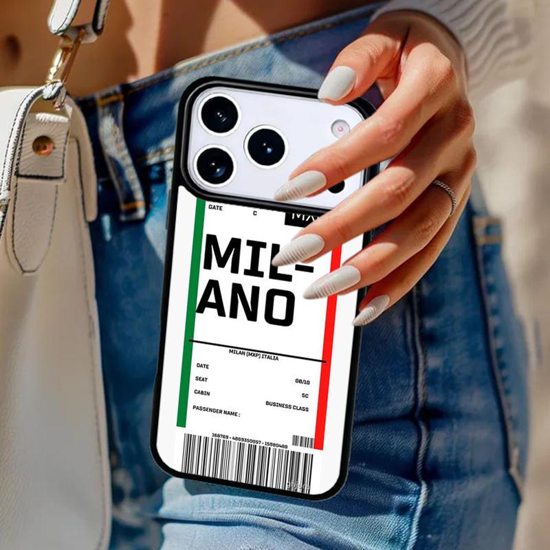 

Milan Boarding Pass Phone Case For iPhone 17 Air 14 15 13 12 Max Cover For Apple 16e 11 Pro Max Plus Coque iPhone 14pro max