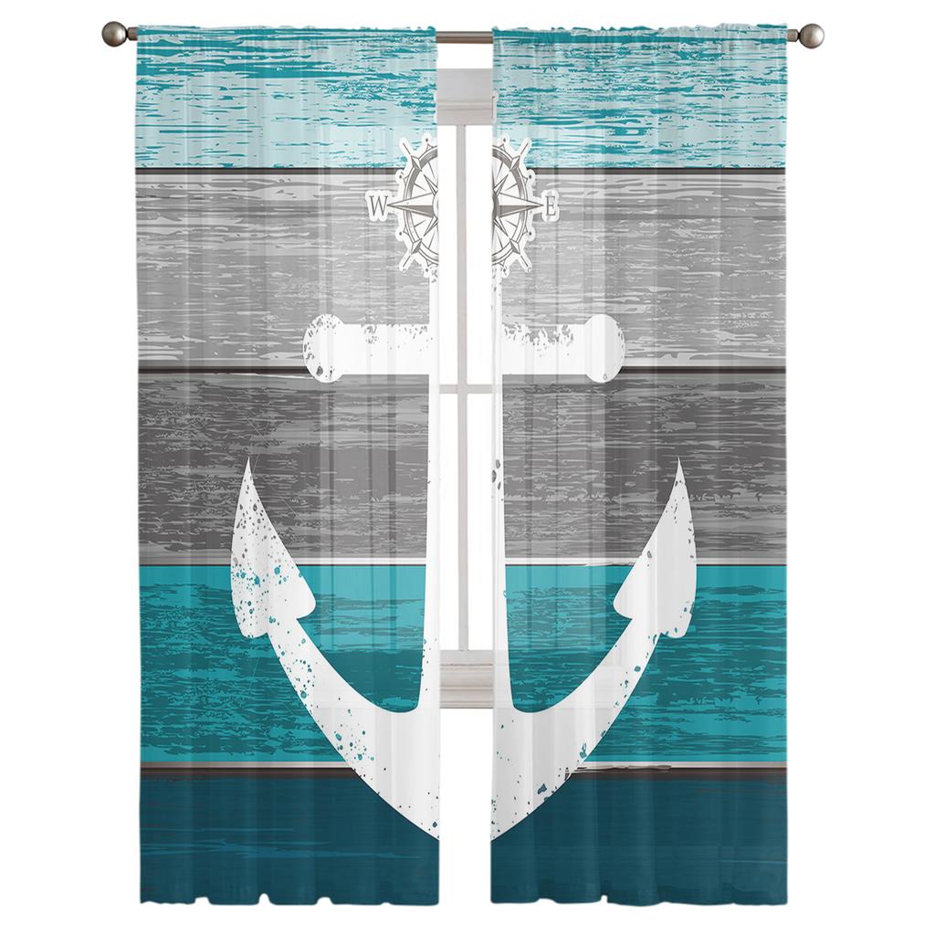 Vintage Bauernhof Scheunenholz Maserung Bootsanker Transparente Vorhänge für Wohnzimmer Modernes Schlafzimmer Voile Tüll Vorhang Fenstervorhänge