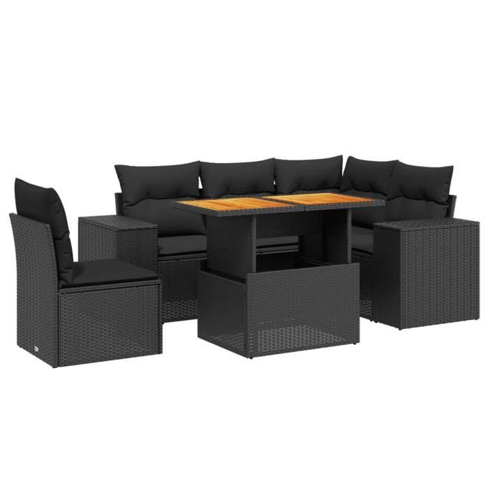 VidaXL Salon de Jardin avec Coussins 6 pcs, Canapés de Terrasse, Ensemble de Meubles de Patio, Mobilier d'Extérieur, Noir 3272637