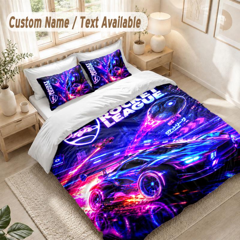 Rocket League Bettwäsche-Set, 1 Bettbezug & 2 Kissenbezüge Weich Bequem Schlafzimmer Heimtextilien Dekor