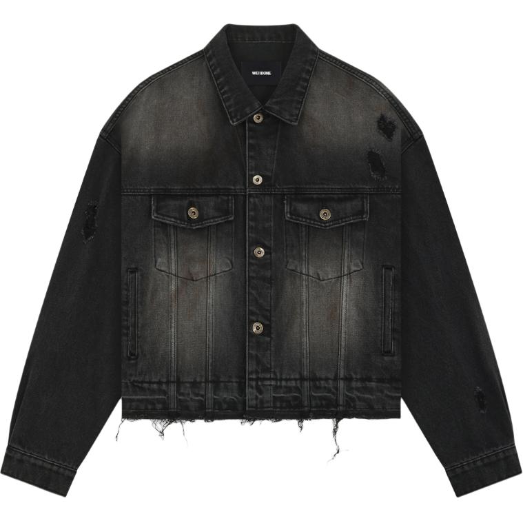 We11done FW24 Ripped Single Button Pocket Long Sleeve Denim Jacket Women jackets Black WD-DJ3-24-310-U-BK