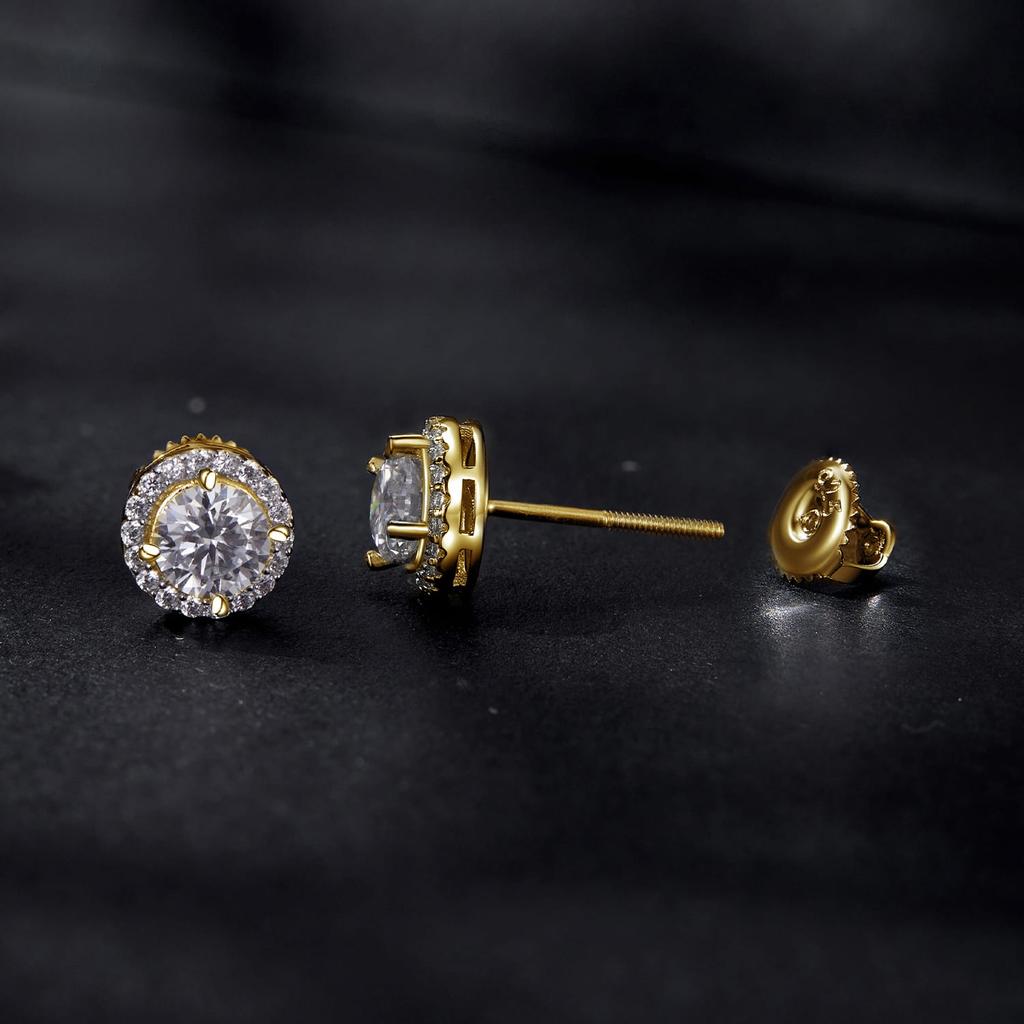 Silver Gold-plated Moissanity Earrings, 0.5 Ct, 925 Silver Studs