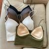 Koreańska Moda Dzianinowy Gorset Krótki Top na Ramiączkach Spaghetti z Wbudowanym Biustonoszem