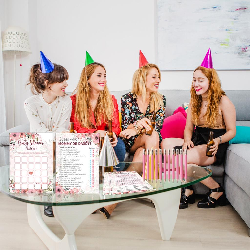 Baby Shower DIY Game Kit, 145 Pieces Floral Wishes Guessing Fun Activity Cards