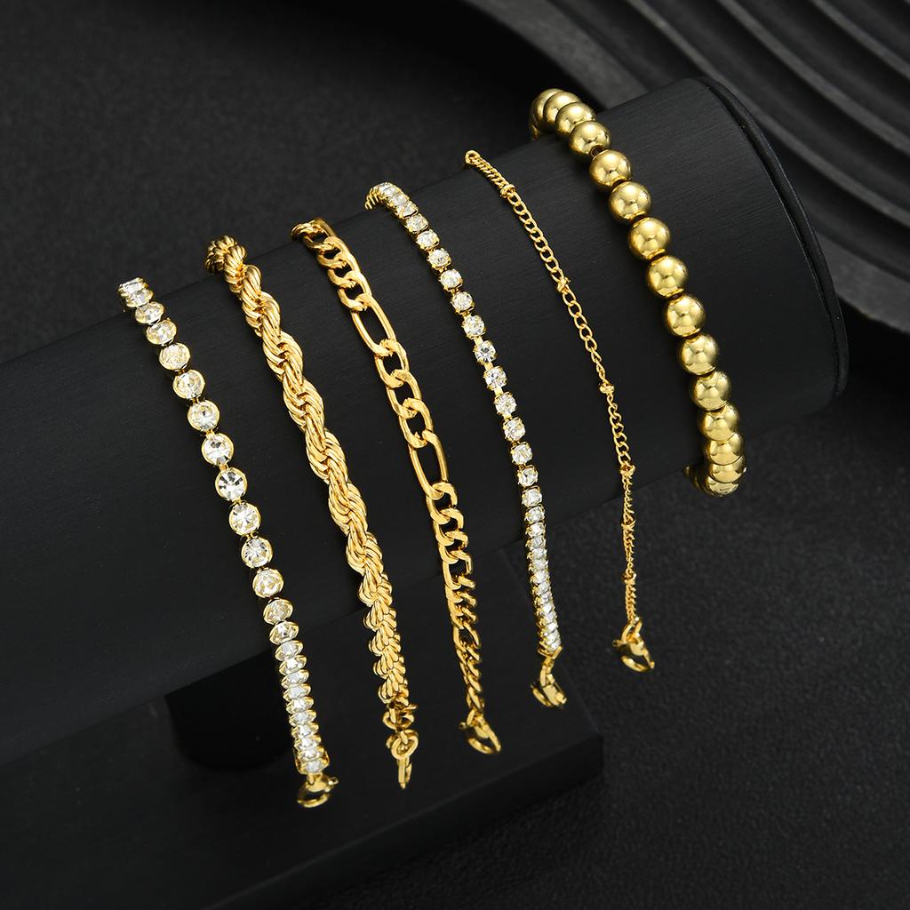6pcs Vintage Punk Zircon Metal Chain Bracelet Set for Women Beaded Twist Design Multi-Layer Bracelets Daily Wear Jewelry Gifts