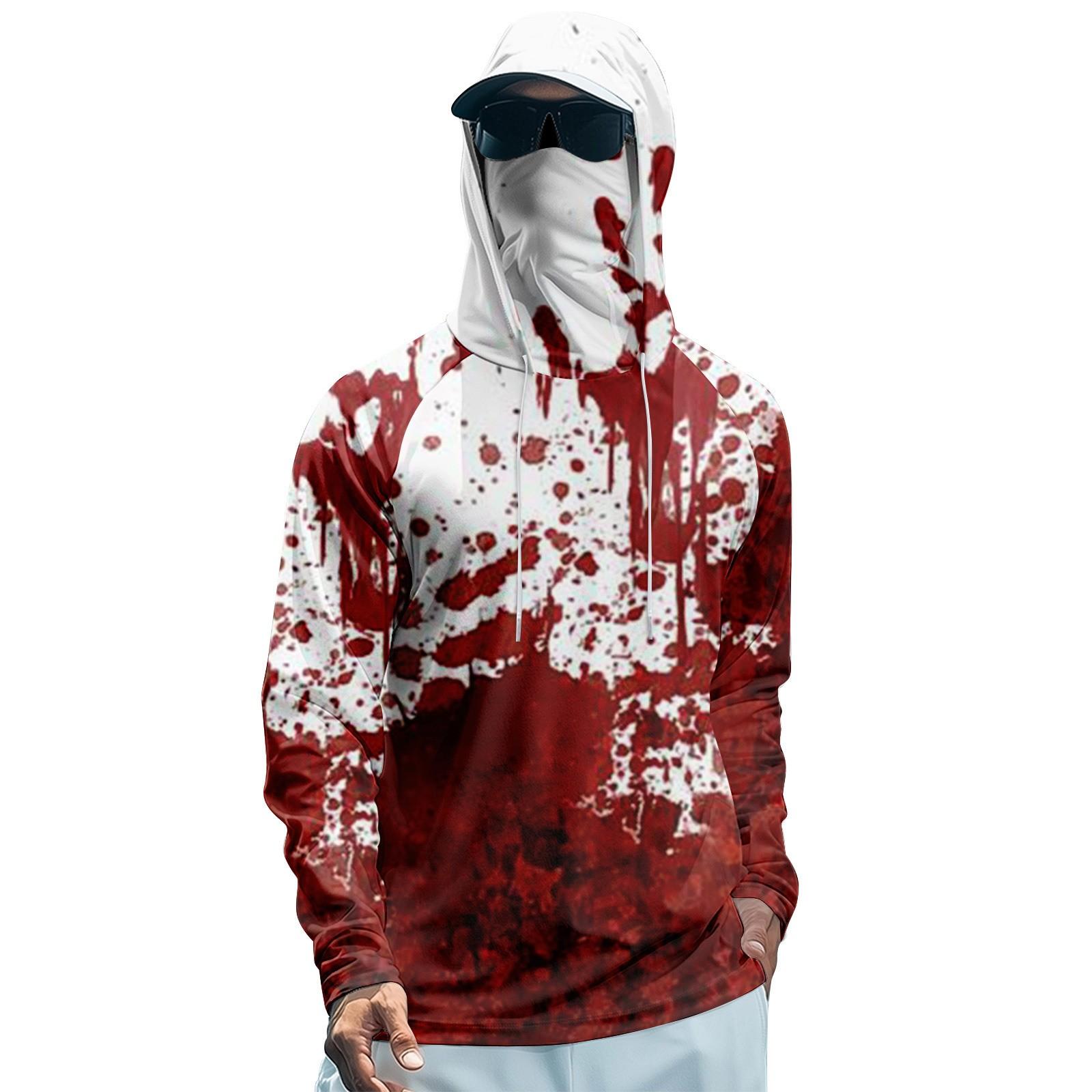 

Мужская худи реглан для рыбалки с принтами на Хэллоуин - UPF 50+ УФ защита, длинный рукав, солнцезащитная рубашка с сетчатым козырьком XL киноварь