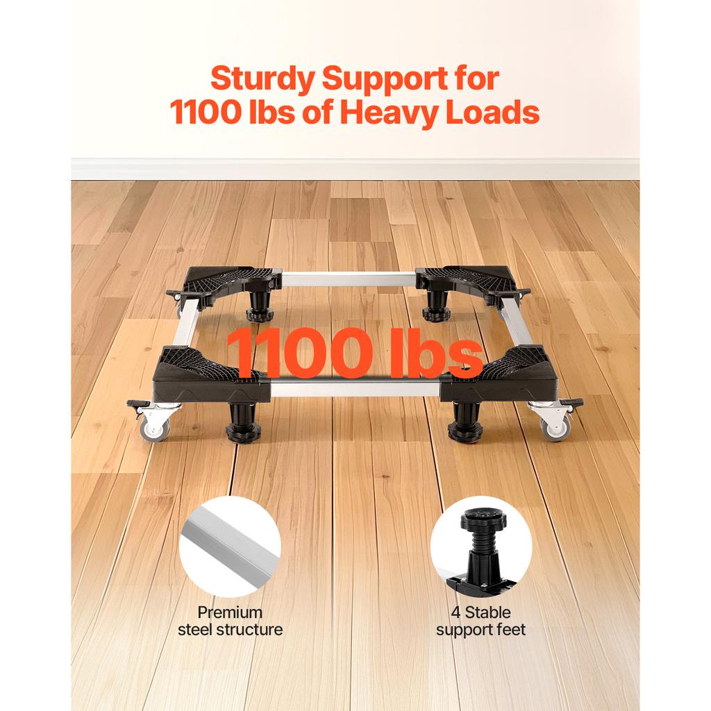 SucceBuy 1100 Lbs Furniture Mover Dolly Fridge Stand with 8 Locking Twin Wheels 27.5 -35.4in Adjustable Mobile Base for Washer