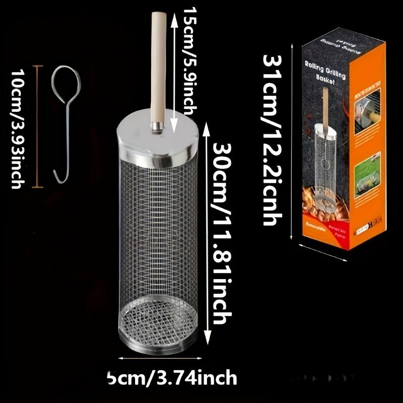 Detachable-handle Rolling Grill Basket Made of 304 Stainless Steel, Large Capacity. Ideal for Outdoor Barbecues, Garden Parties and Family Gatherings.