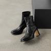 Krazing Pot Sheepskin Winter Square Thick High Heels Chelsea Boots Women Zipper Platform Ankle Boots