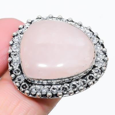 Rose Quartz Gemstone 925 Sterling Silver Jewelry Ring Size 9.5 O7l73