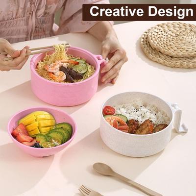 Miska do zupy instant Ramen z pokrywką Zestaw misek na zupę instant z pałeczkami, łyżką i widelcem Plastikowy przenośny pojemnik na makaron do podróży i użytku domowego Lunch