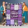 Christian Scripture Patchwork Fleece Blanket "I Am a Child of God" Religious Throw Blanket Cozy for Spiritual Home Decor & Gift