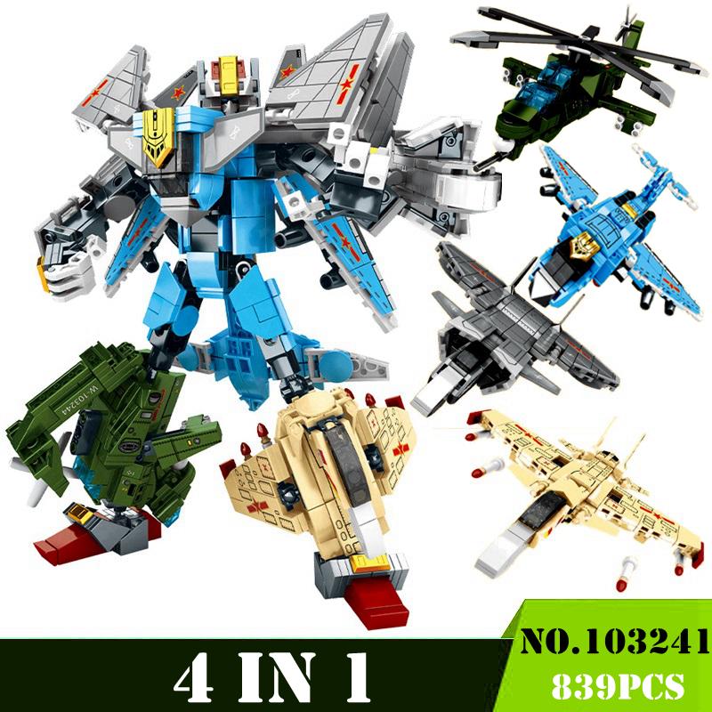 Transformation 6 In 1 City Police Dinosaur Mecha Deformation City Guard Robot Enlighten Block Set Kids Educational Building
