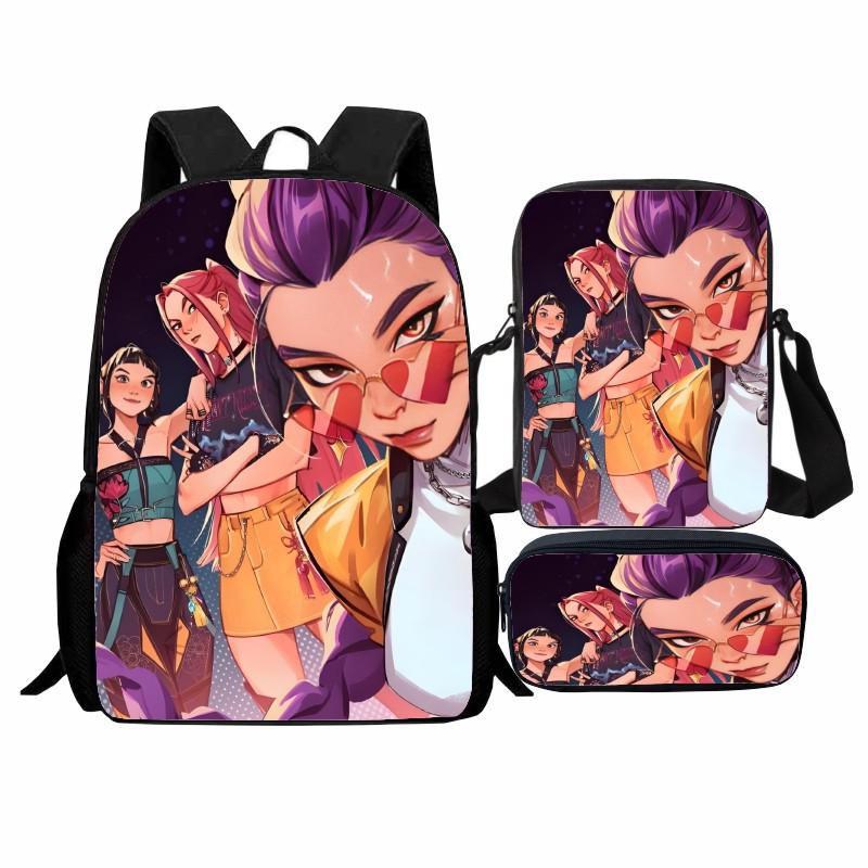 Printed Witch Hunters Student Schoolbag Three-Piece Set, Cartoon K-Pop Backpack Satchel Pencil Case Men And Women